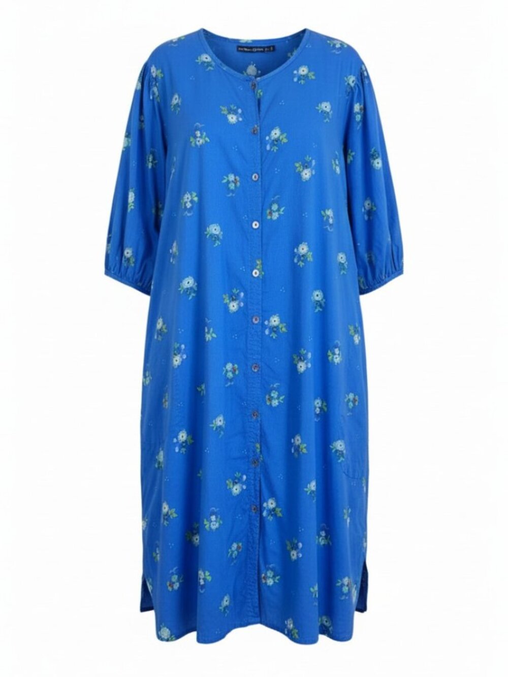 Gudrun Sjoden Cotton Dress Button Front Blue Floral Plus (2XL)